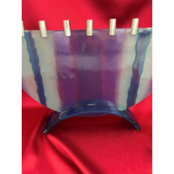 Hannukah Menorah Modern Art Design of Fused Frosted Glass Hand Crafted - Picture 2 of 8